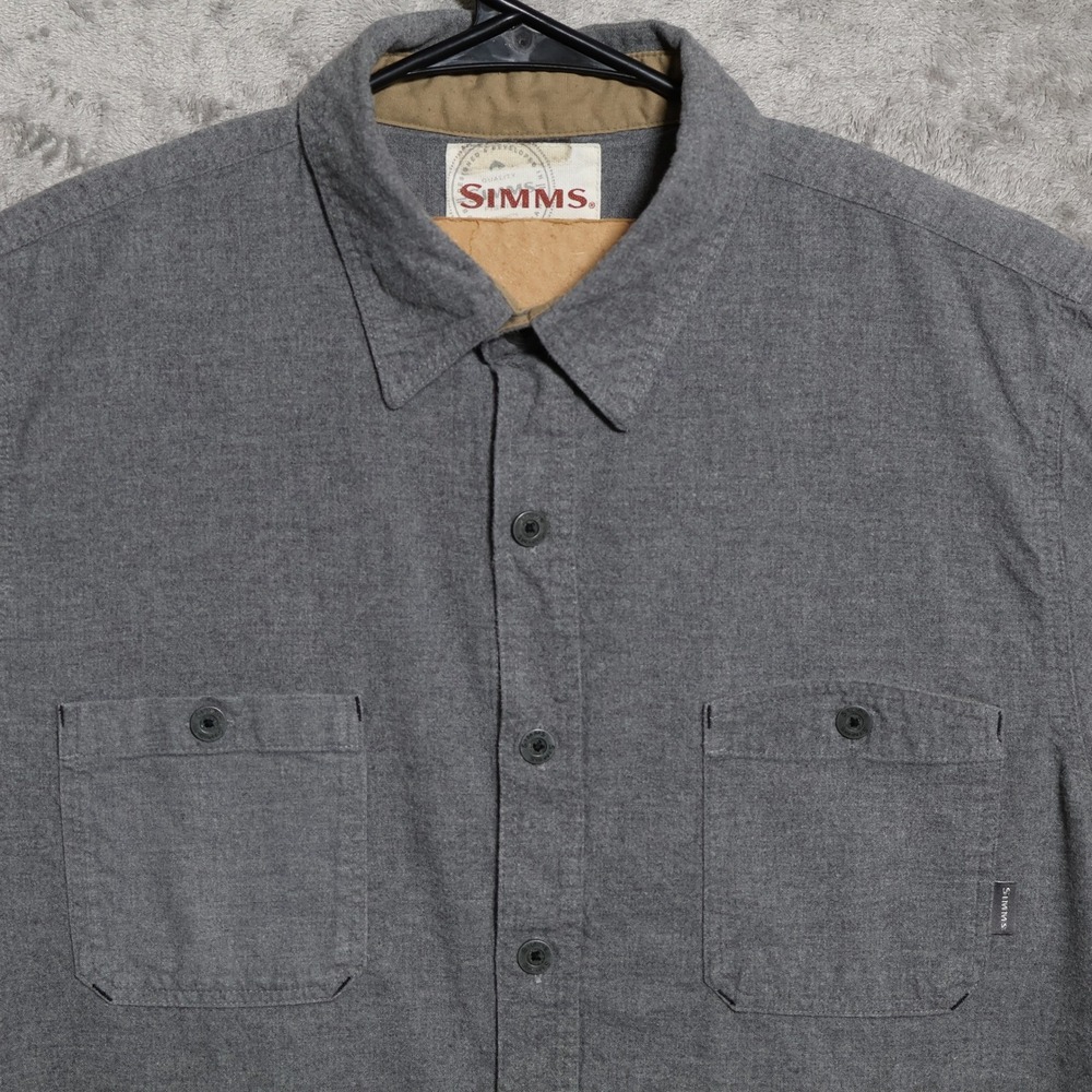 Simms Shirt Mens Medium Gray Flannel Long Sleeve Button Pocket Fishing Outdoor